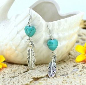 NWT Ancient Silver Heart Turquoise Leaf Earings